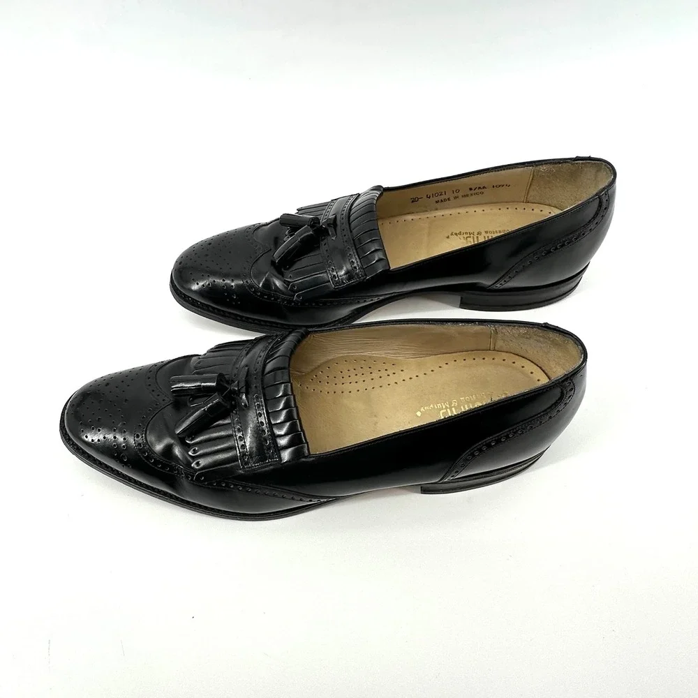 Johnston & Murphy Mens Black Leather Wingtip Tassel Kiltie Loafers 10 B
